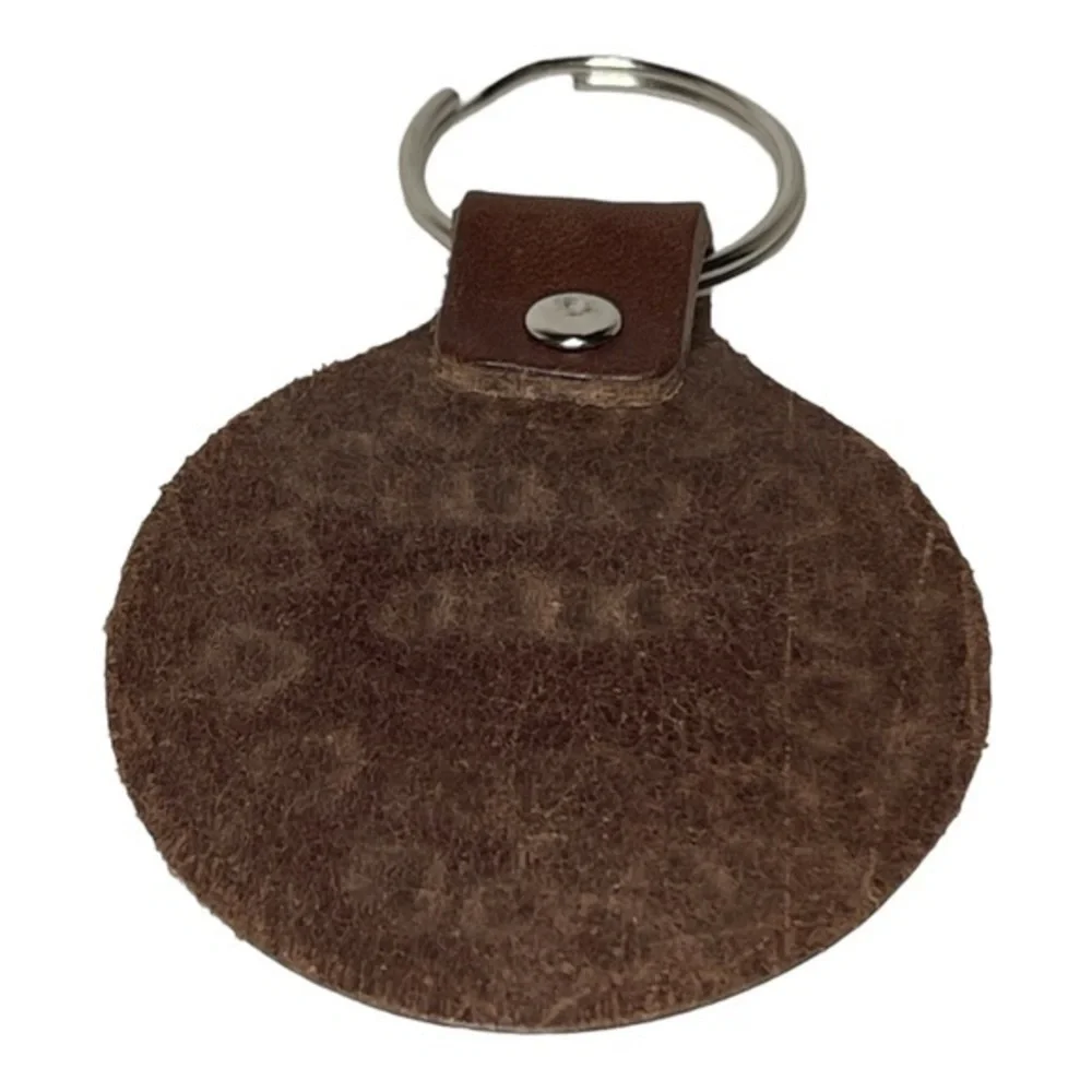 Handmade stamped Mama Bear nature brown 100% leather silver aluminum‎ keychain